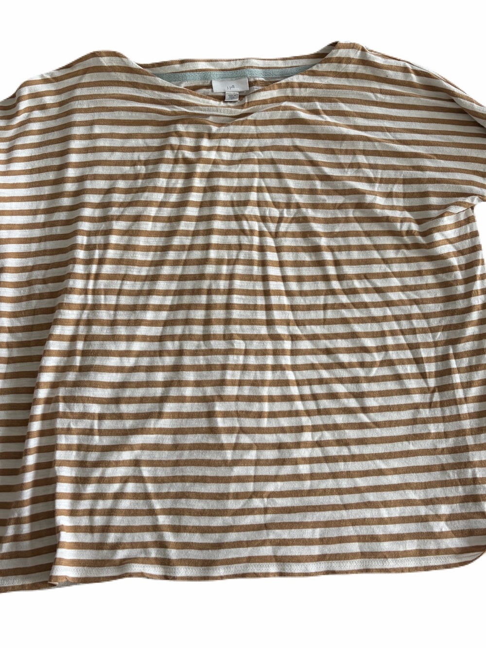Striped Long Sleeve Tee in White & Camel